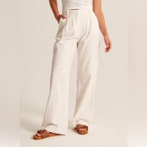 Tailored Linen-Blend Wide Leg Pants